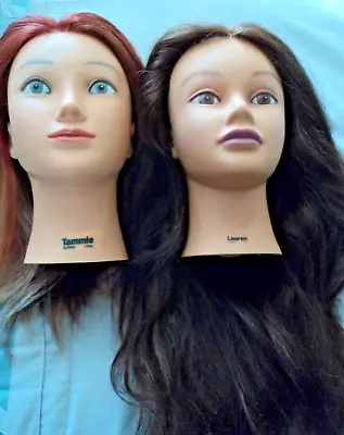 Lot 2 Mannequin Cosmetology Human Hair Training Heads Lauren & Tammie By Burmax • $39