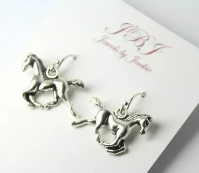 Horse Earrings 3D Cowboy 925 Sterling Silver Hooks Pewter Charms • $7.24