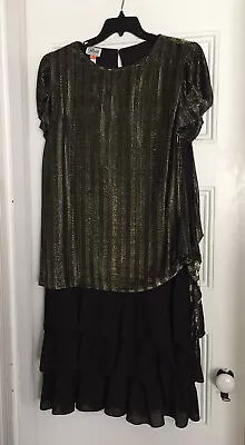 Vintage Gilberti Gold/Black Evening Dress Size 18 Made In USA • $25