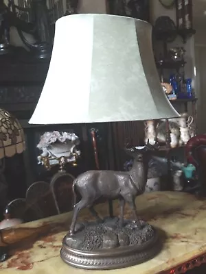  Stunning  Stag Figurine Table Lamp With Faux Leather Shade Large Heavy  • £85