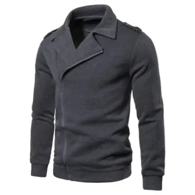 Mens Casual Jacket Outwear Lapel Collar Plain Zipper Long Sleeve Sweatshirt Coat • $27.89