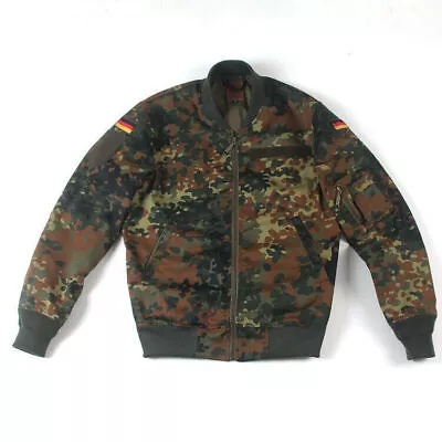 Mens German Army MA-1 Flight Pilot Jacket Military Flecktarn Camo Outdoor Casual • $76.99