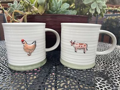 Set Of 2 Stoneware MUGS By 180° STONEWARE Rooster Cow Dishwasher Microwave NEW  • $18.74