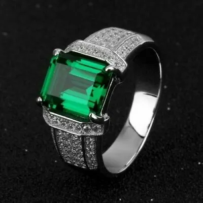 4.50 Ct Emerald Simulated Emerald Men's Wedding Band Ring 925 Silver Gold Plated • $93.49