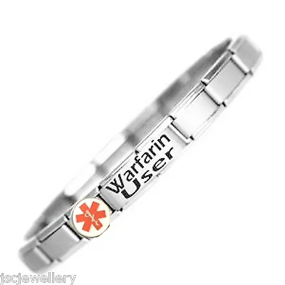 JSC ON WARFARIN MEDICAL ALERT ITALIAN CHARM BRACELET Adjustable • £12.70