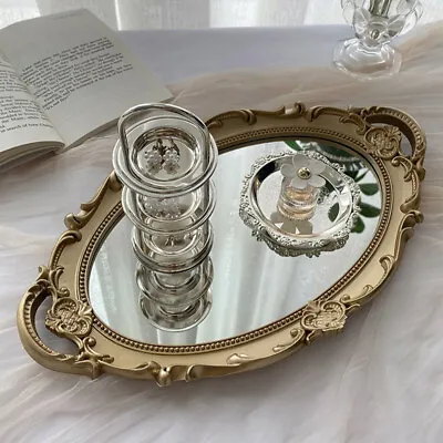 Vintage Mirrored Tray Ornate Mirror Base Cake Plate Jewelry Stand Serving Trays • £7.95