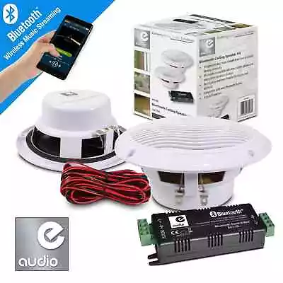 2 Speaker Bluetooth Ceiling Speaker Amplifier Kit Kitchen Bathroom Bedroom • £39.95