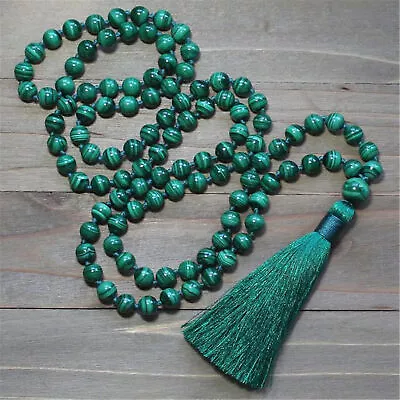 8mm  Malachite 108 Beads Gemstone Tassel Mala Necklace Meditation Prayer • $11