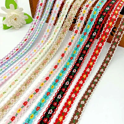 5 Yards Embroidered Flower Lace Trim Ribbon Clothing Wedding Dress Sewing DIY • £3.83