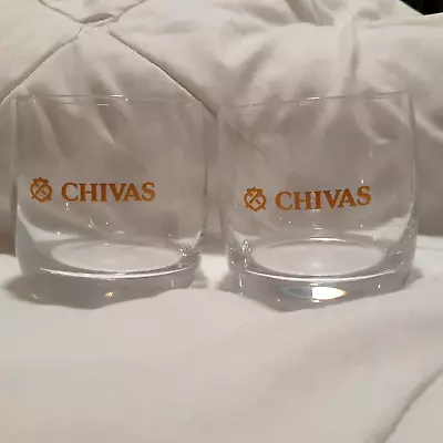 2 Chivas Regal Scotch Whiskey Glasses Tumblers Gold Logo Heavy Base • $30.95