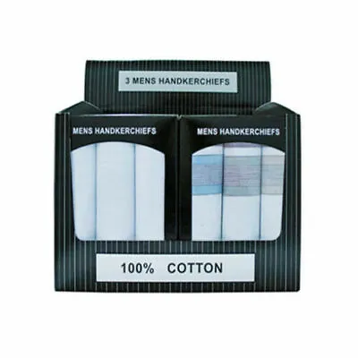 3 X Pack Mens Hankies Gents Large Hankerchiefs PRESENTATION BOX 100% COTTON • £4.99