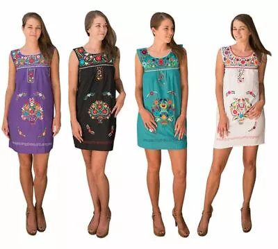 Any Color Hand-Embroidered SLEEVELESS Mexican Dress Vintage Tunic Peasant  • $36.99