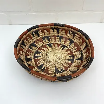Vintage Primitive Coil Basket Grass Hand Woven Spiral Natural Wicker Bowl Boho • $15.37