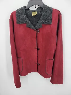 Maralyce Ferrer Jacket Womens Large Red Faux Suede Gray Shearling Collar Pockets • $25.10