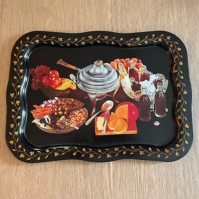 Vtg COCA-COLA TV Serving Tray With FOOD & COKE- Black& Colorful 19” X 14” • $20