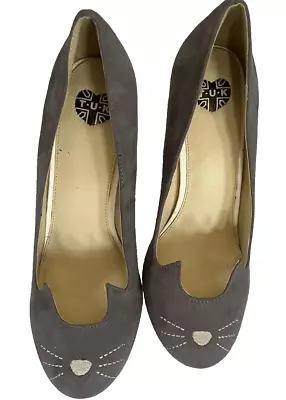 TUK Shoes Women’s Size 10 Cat Pumps Gray Sophistakitty Faux Suede Cat Heels  • $24.99