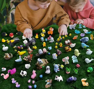 Mini Resin Animals Figures Set 100 Pieces For Miniature Garden Decor - Slime Cha • $25.99
