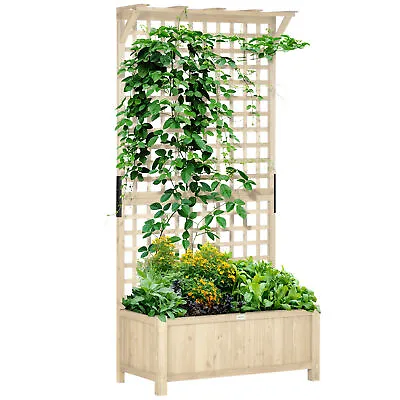 Outsunny Wood Planter With Trellis For Climbing Plants Vines Planter Box Natural • £83.99