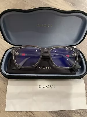 GUCCI GG0011O 003 Rectangular Square Grey Clear Men's Eyeglasses 53mm • $199.99