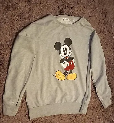 Women's Grey Mickey Mouse Print Sweatshirt With Rainbow Sleeve Trim Size 8 Years • £5.50