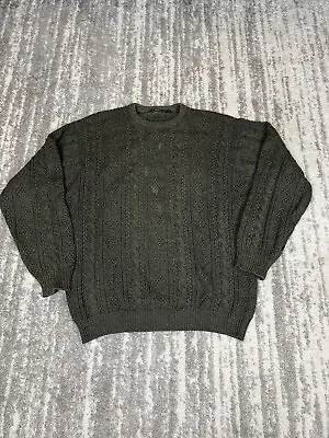 Barneys H. Huntsman & Sons Merino Wool Sweater Mens Large Green Cable Knit Warm • $49.99