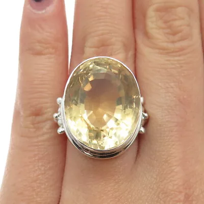 925 Sterling Silver Vintage Real Citrine Modernist Statement Ring Size 6 • $119.95