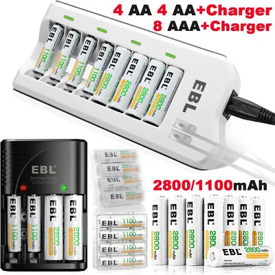 EBL AA AAA Rechargeable Batteries NiMH 1.2V / 4-8 Bay Battery Smart Charger Lot • $10.99