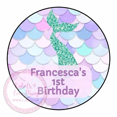 £1.99 • Buy Personalised Mermaid Tail Pink Birthday Stickers Party Thank You Sweet Cone Bags