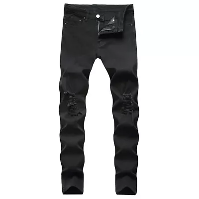 Mens Jeans Trousers Ripped Denim Pants Stretch Skinny Casual Distressed Slim Fit • $24.49