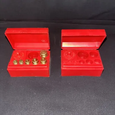 OHAUS USA 5502. SET OF BRASS SCALE WEIGHT SET GRAMS - 6 In Box Plus An Empty Box • $16.95