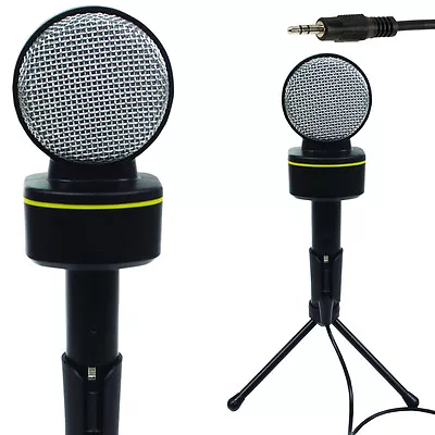 3.5mm Mini Condenser Microphone PC Laptop AUX Phone Volume Control Stand • £18.99