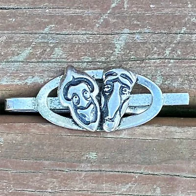 Sterling Silver Tie Bar Clip Theatrical Faces Signed Kent 1.75 Inch Vintage USA • $21