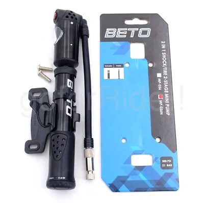 BETO High Pressure Bike Pump 300 Psi Shock 2 In 1 2-Stage Pumps Bicycle Cycling • $25.15