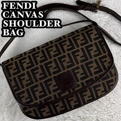 Fendi Zucca Canvas Leather Crossbody Shoulder Bag Brown Vintage 11x8.3  • $265