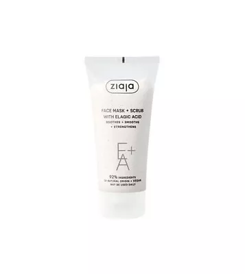 Ziaja Facial Mask Scrub Elagic Acid Soothes Smooths Strengthens Vegan 55ml • £9.69