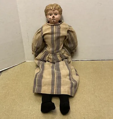 Antique Tin Head Minerva Germany Blonde Doll Blue Eyes Cloth Body 18” • $34.99