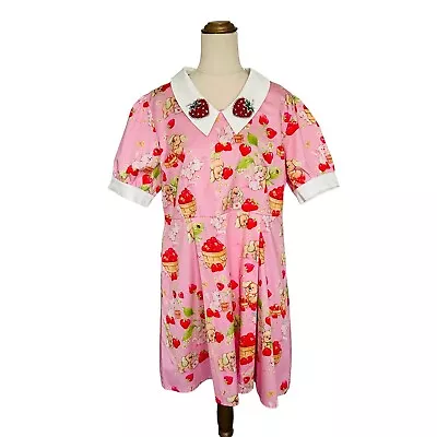 Sarsparilly Womens Strawberry Shortcake Dress Pink Collared Size M Kawaii • £31.25