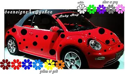 Car SPOTS Polka Dots 50 Set Ladybug EYELASHES Lady Bug VW Beetle Sticker New USA • $62.29