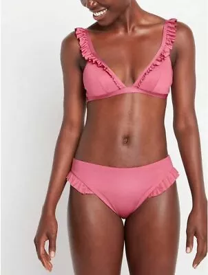 Store Satin Lightly Padded Triangle Bikini TOP Only With Frill In Deep Pink • £6.95