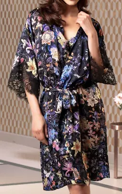 Lise Charmel Negligee Robe Size UK M EU 40 Dressing Gown Viscose Silk Flora Aura • £125