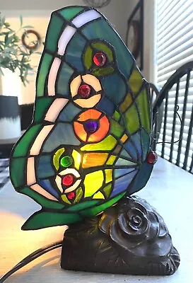 Vintage Tiffany Style Table Lamp Butterfly Stained Glass Vintage Table Light • $43