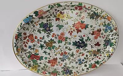 Vintage Metal Platter Daher Decorated Ware England 20x15'' Flowers Oval #1645LA1 • $24.99
