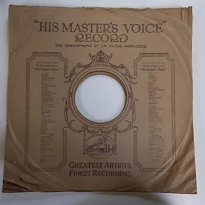 Original 12  Paper 78rpm Gramophone Record Sleeve HMV Greatest Artists  • $9.33