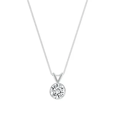 1.50 Ct Round Created Diamond Solid 14K White Gold Bezel Pendant 18  Necklace • $229.97