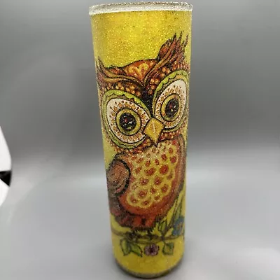 VTG 1970s Sugar Frosted Owl Cylinder Candle Holder Retro BoHo Chicago Candle Co • $14.38