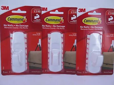 3 X 3M Command Large Utility Hooks W/ Strips Holds 2.2kg 17003 XA004193398 • $39.99