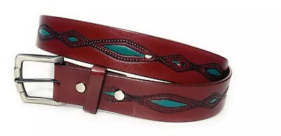 Men's Western Leather Belt. Turquoise Decorated New Mexico Style Cowboy Belt • $22.99