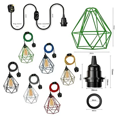 Vintage Style Coloured Braided Fabric Cable Plug In Pendant Flex Lighting Kit UK • £20.08