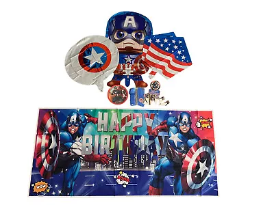 Captain America Party Decorations Marvel Superhero Birthday Banner Balloons More • $10.50