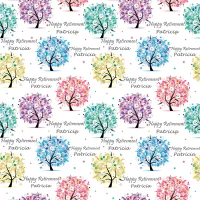 Personalised Retirement Name Wrapping Present Wrap Paper Retired Happy Trees • £4.49